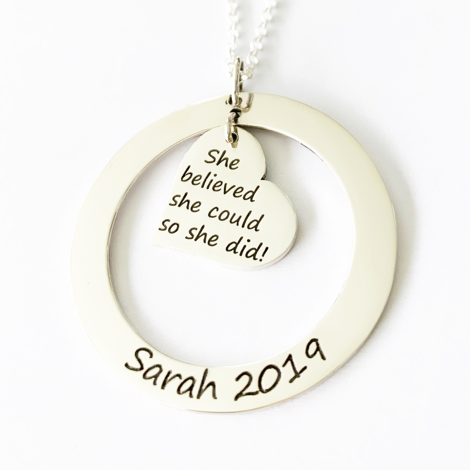 1041084604 Personalised 36mm Sterling Silver Hoop With Large Heart Charm - Image 1